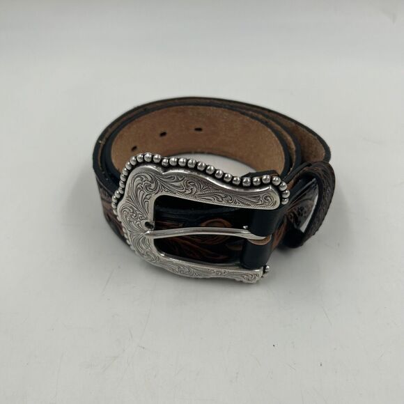 Men's Black Leather Snap-On Style Belt With Metal Buckle - Size Medium (Fits 33-37 Inches)